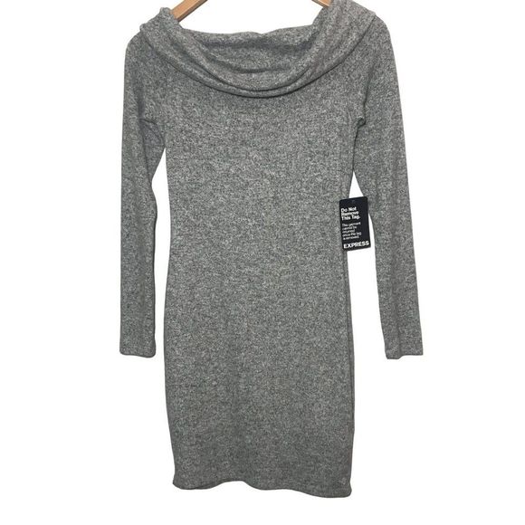 EXPRESS Mock Neck Marle Cozy Knit Sweater Dress In Grey Size XS - Picture 1 of 6